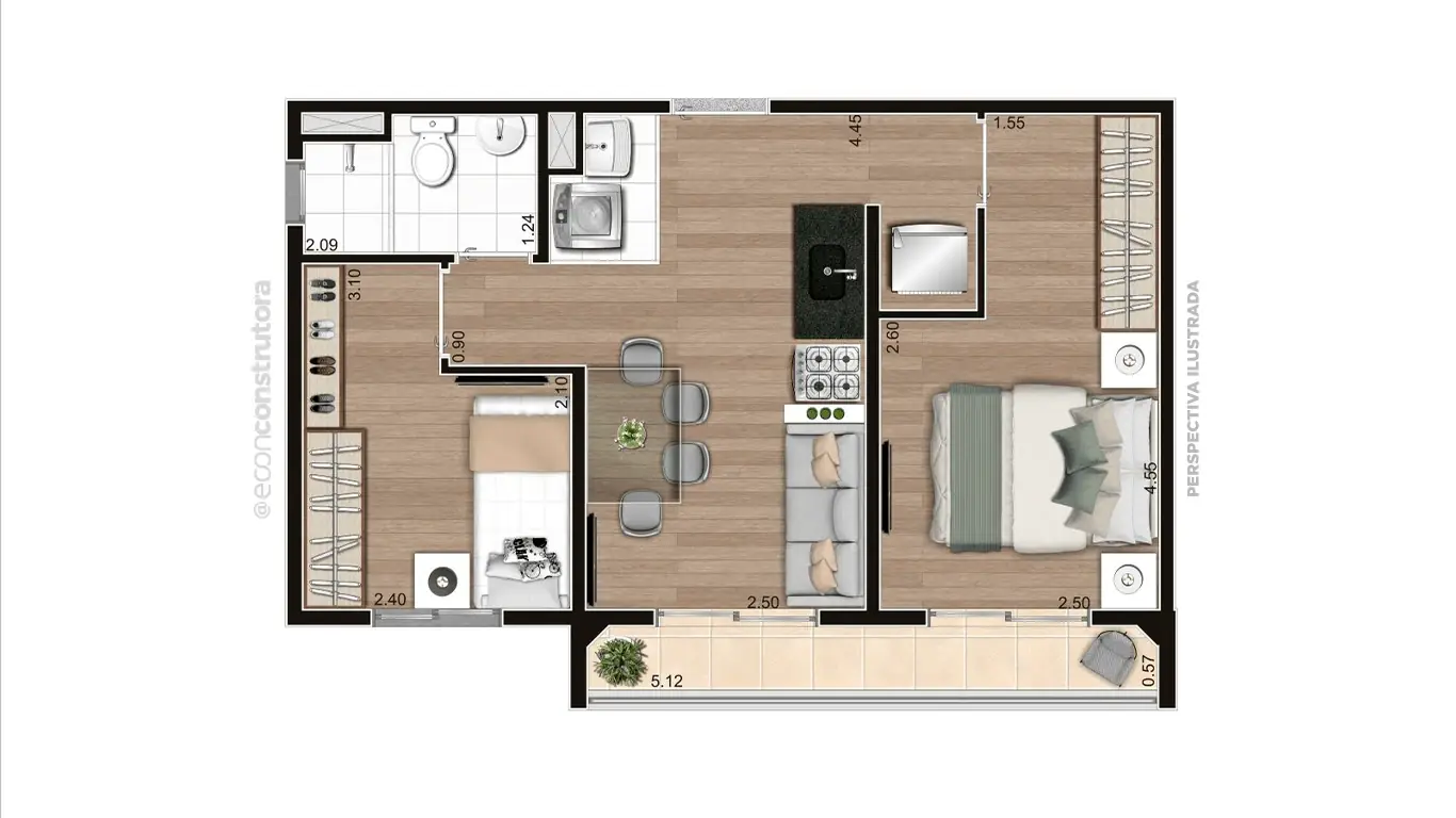 Planta Tipo C Ponta 41,41 m² Final 02 - 1 Pav.