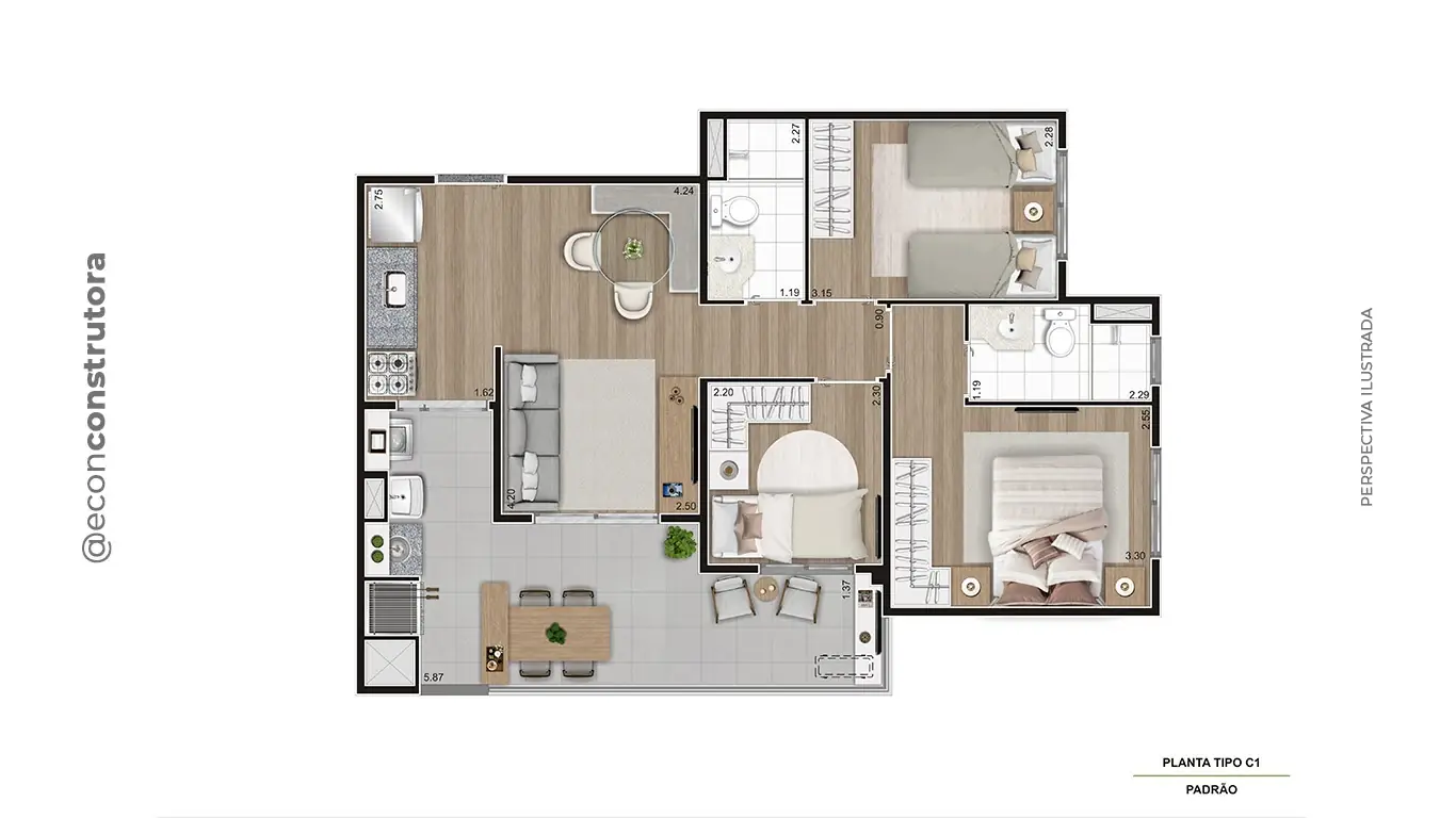 Planta tipo ponta 66,39m² Final 15