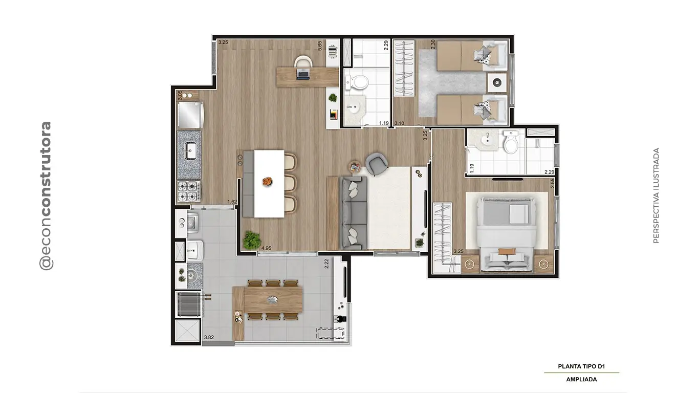 Planta tipo ponta ampliado 66,55m² Final 03 TA Final 15