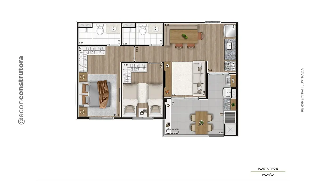 Planta tipo ponta 56,74m² Final 09