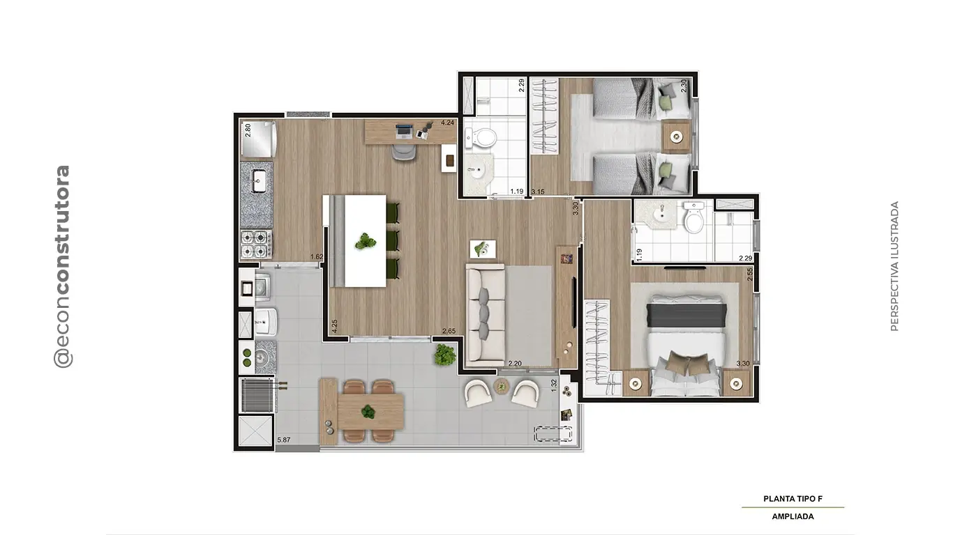 Planta tipo ponta ampliado 66,31m² Final 08 TA Final 10