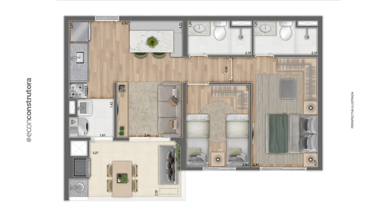 Planta Tipo B Meio 57,87 m² Final 08