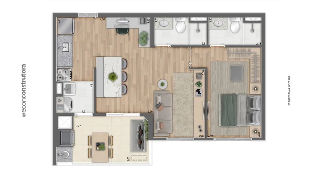 Planta Tipo B Meio Ampliada 57,87 m² Final 08