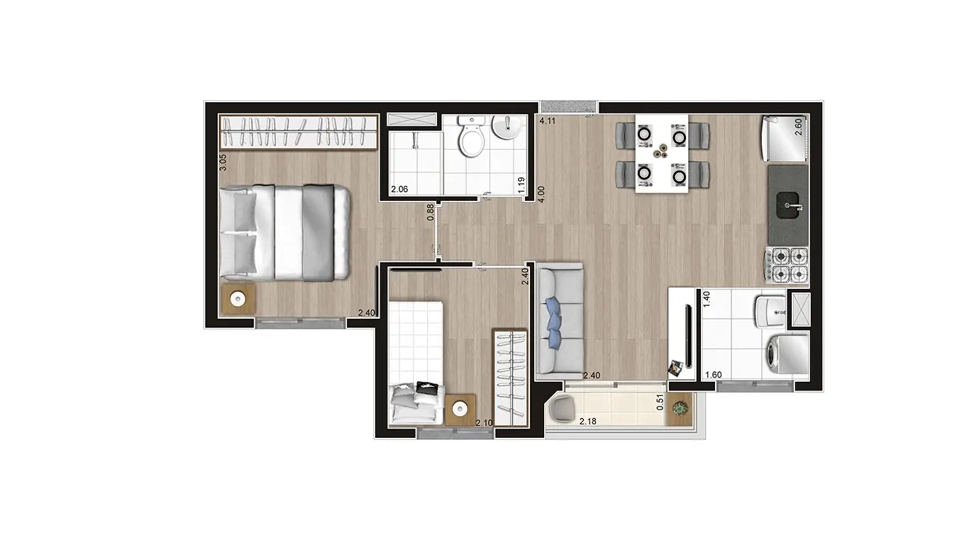 PLANTA TIPO H PONTA FINAL 17 40,74M