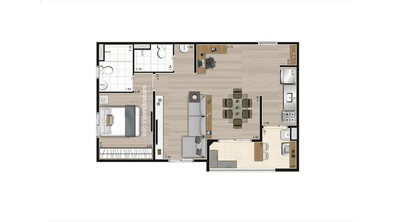 Planta Tipo A Ponta Ampliada Final 1 e 8 55,33m²