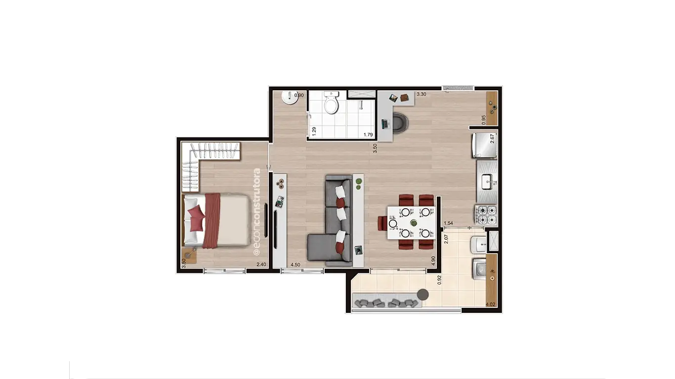 Planta Tipo B Meio Ampliada Final 3 e 6 47,19m²