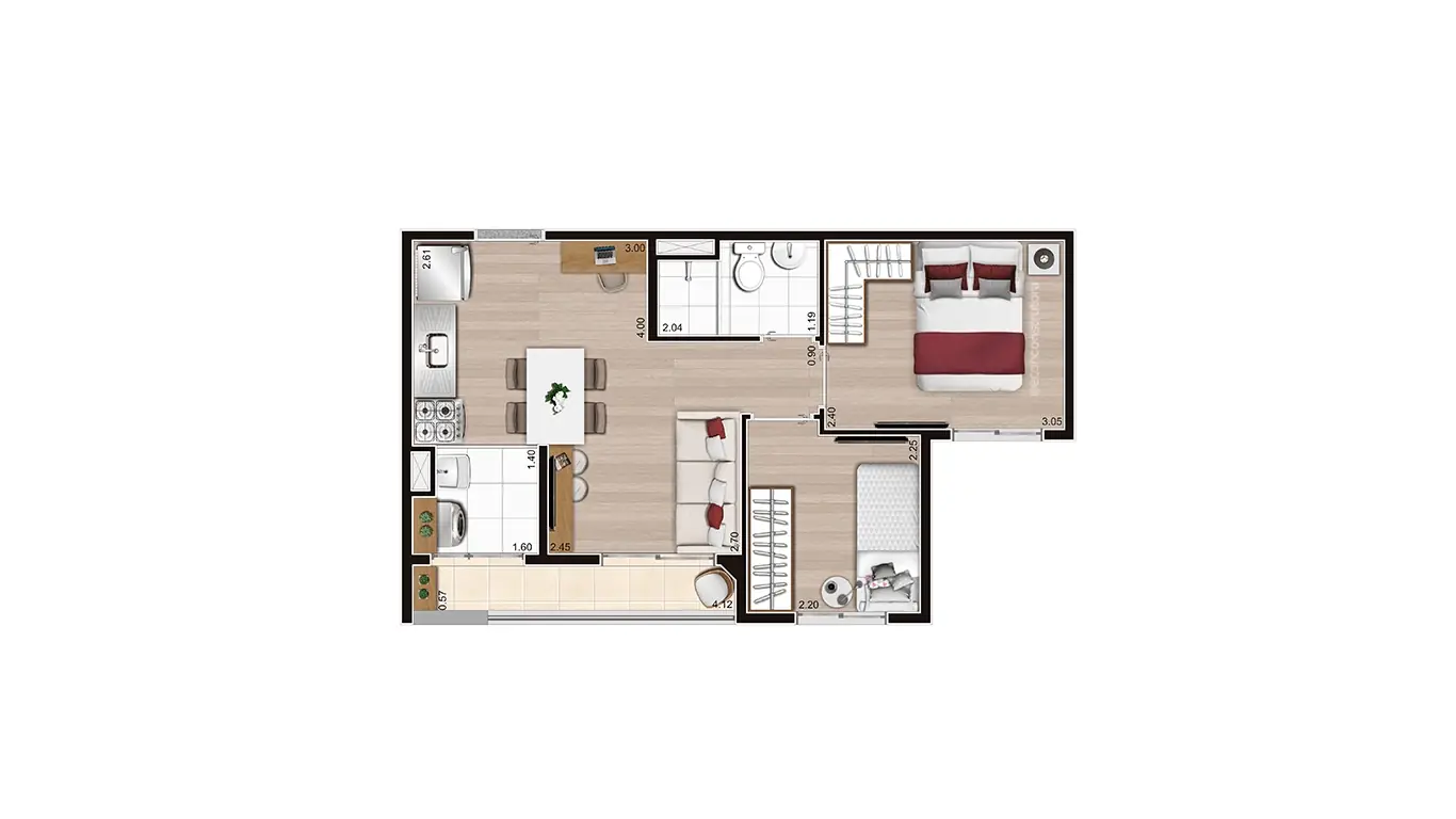 Planta Tipo B - Meio - 38m²