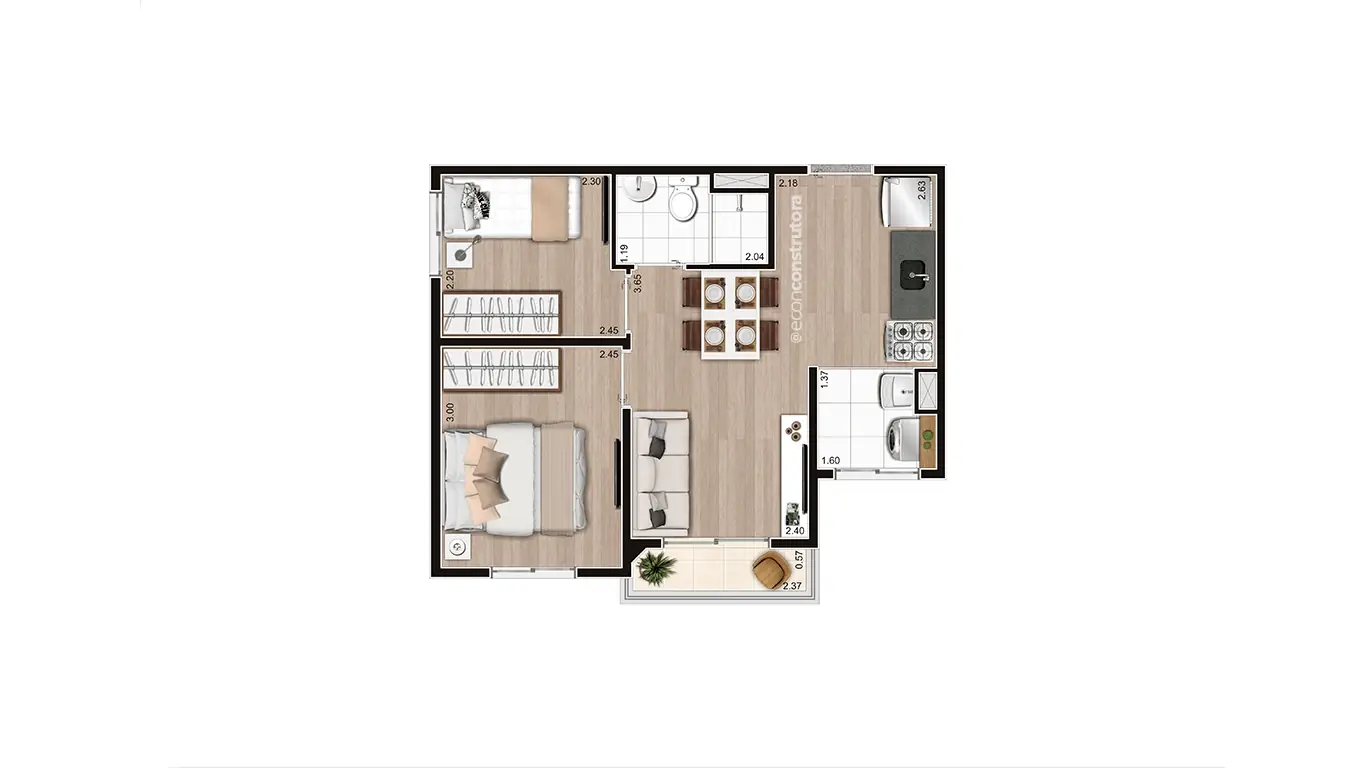 PLANTA TIPO A PONTA FINAL 02 E 11 37,47m²