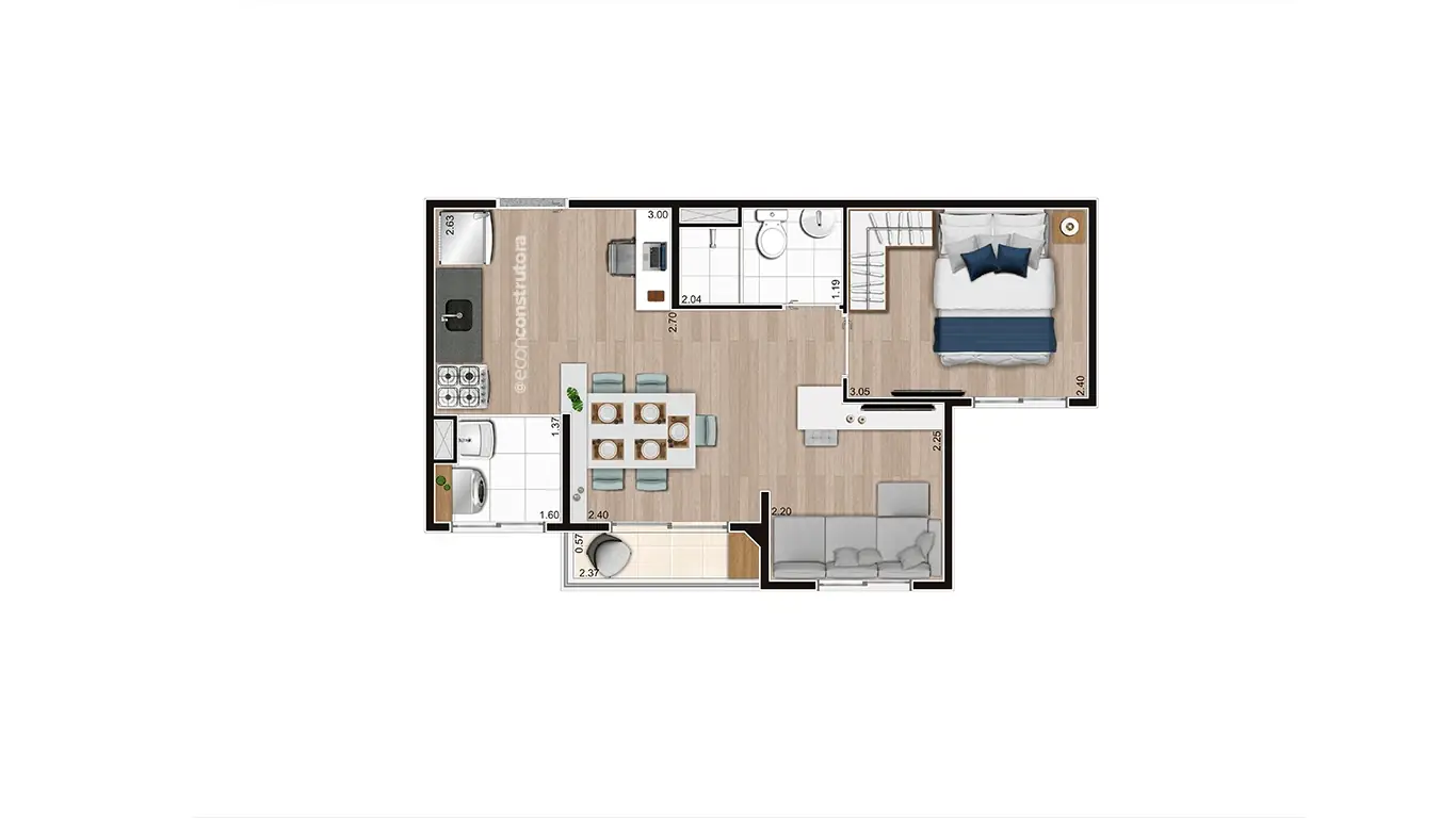 PLANTA TIPO B MEIO FINAL 03, 06, 07 E 10 37,18m²