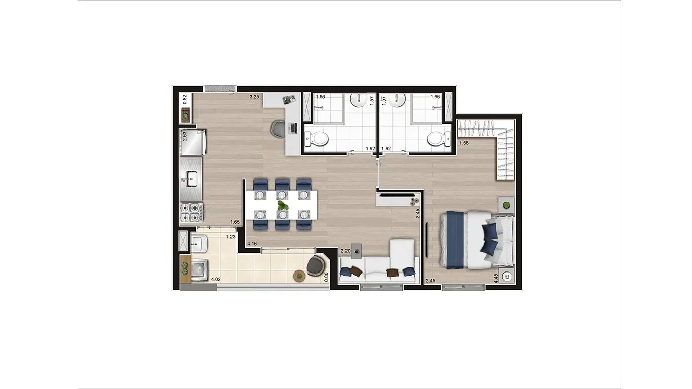 PLANTA TIPO F - MEIO AMPLIADA - SEM COTA - 49,45m²