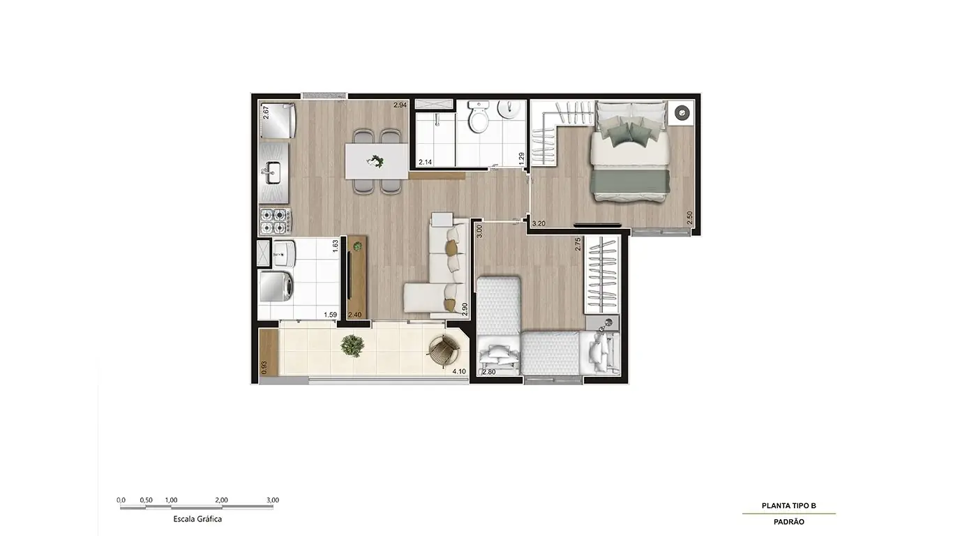 PLANTA TIPO B MEIO - 45,48m² - FINAIS 4 E 5