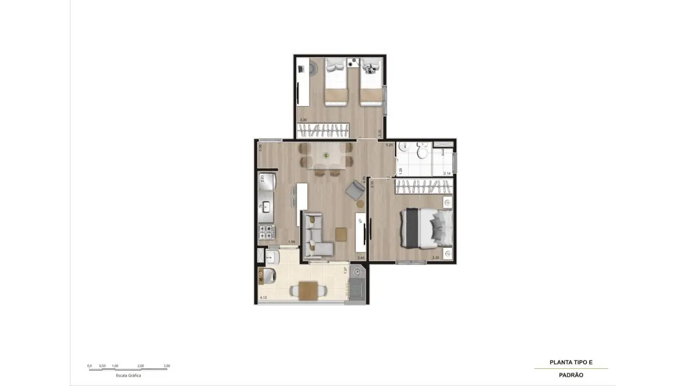 PLANTA TIPO PONTA FINAL 01 - TC - 55,33m²