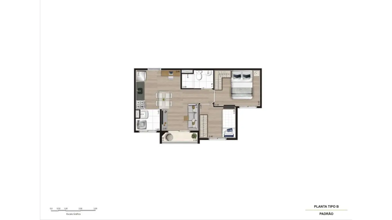 PLANTA TIPO MEIO FINAL 03 E 04 - 1° AO 13° PAV. _ FINAL 05 E 06 - 2° AO 13° PAV. - 37m²