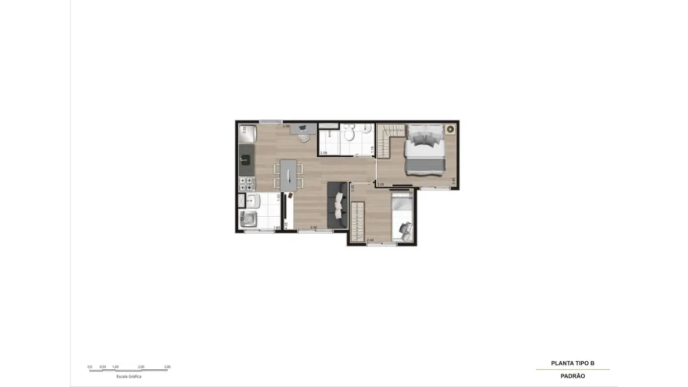 PLANTA TIPO MEIO FINAL 03 E 04 - 1° AO 13° PAV. - FINAL 05 E 06 - 2° AO 13° PAV.- 35m²