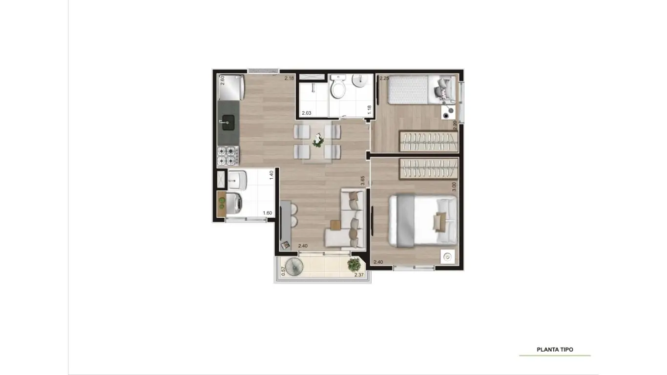 PLANTA TIPO PONTA TA F1 - 37,19m²
