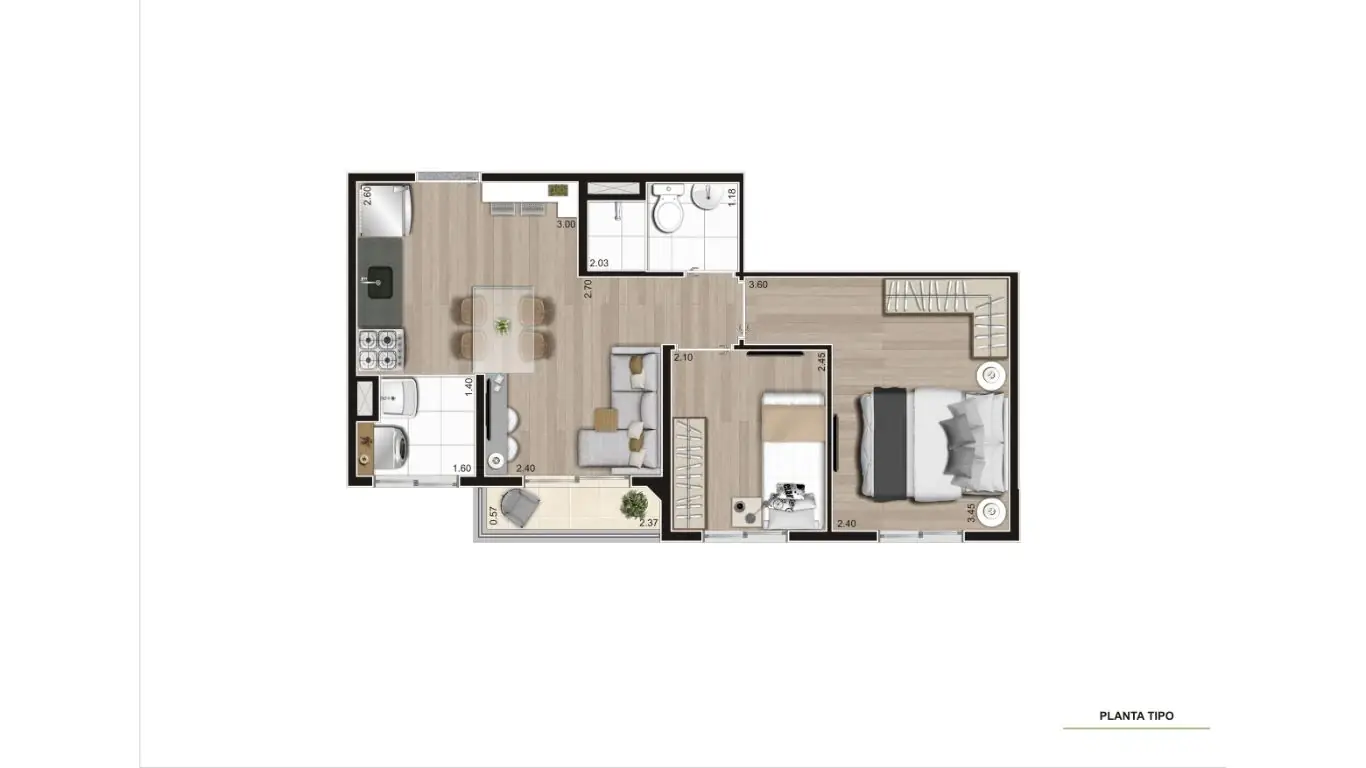 PLANTA TIPO MEIO TA F3 - 39,82m²