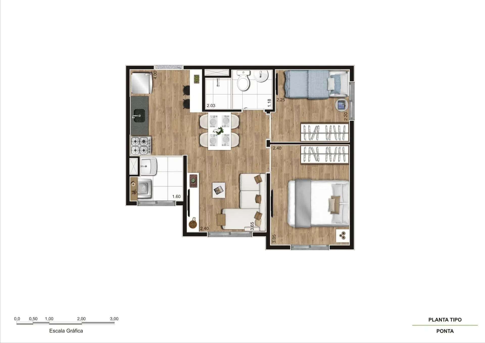 Tipo Ponta Final 1 e 10 35,18m² Torre A e B