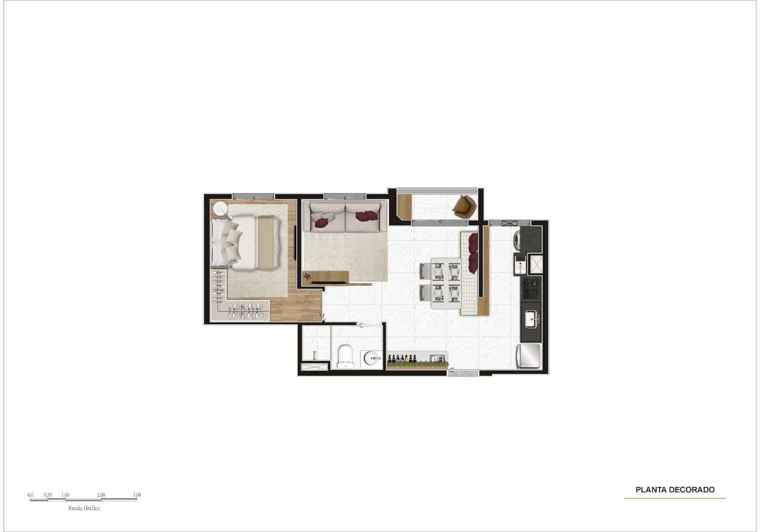 Planta Apto Decorado (44 m²)