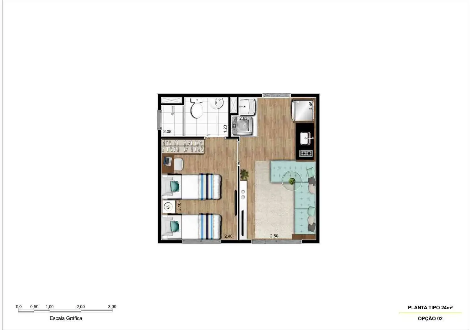 Planta tipo 24 m² - 1 Dormitório