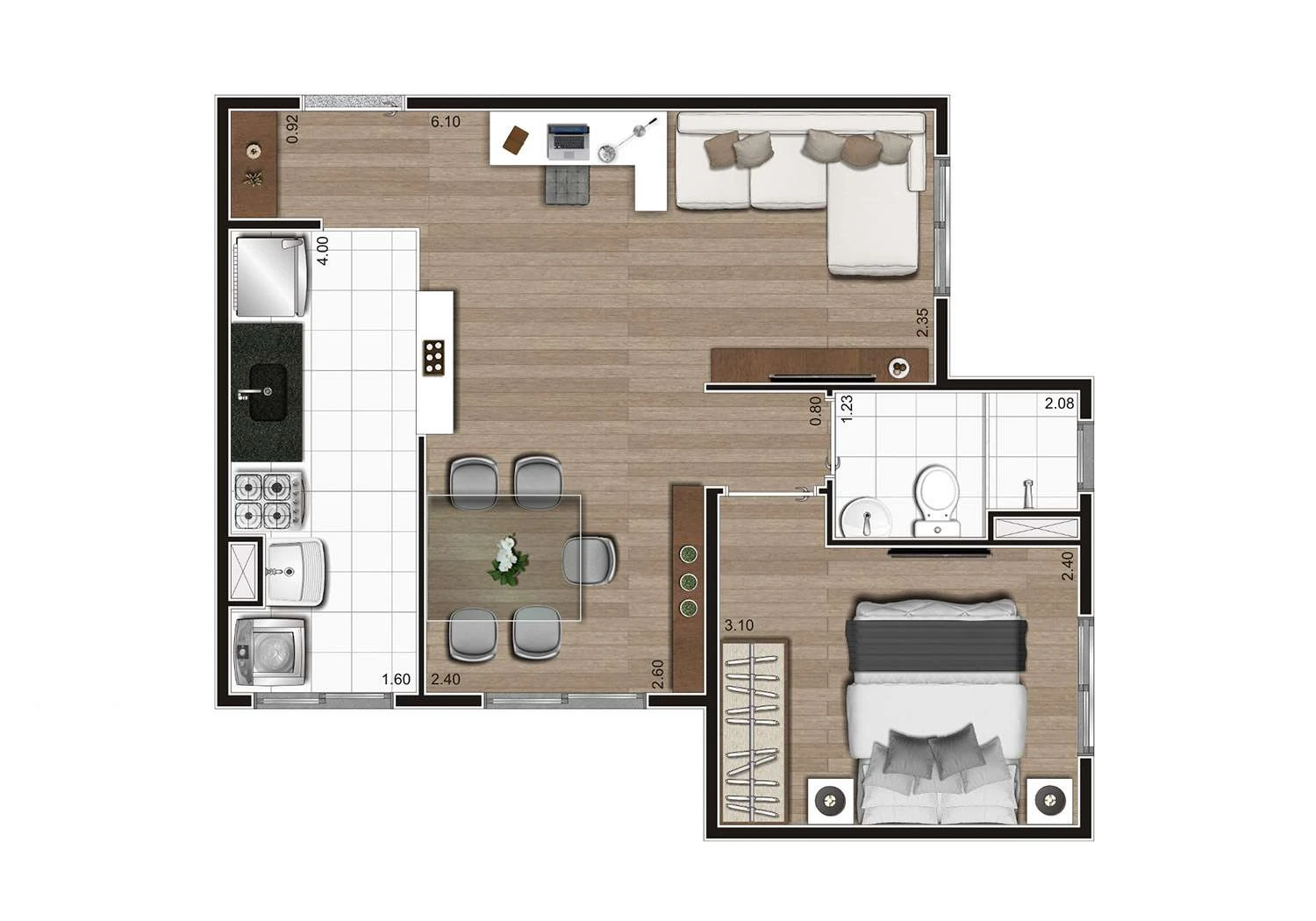Perspectiva Ilustrada da Planta Tipo A Ampliada