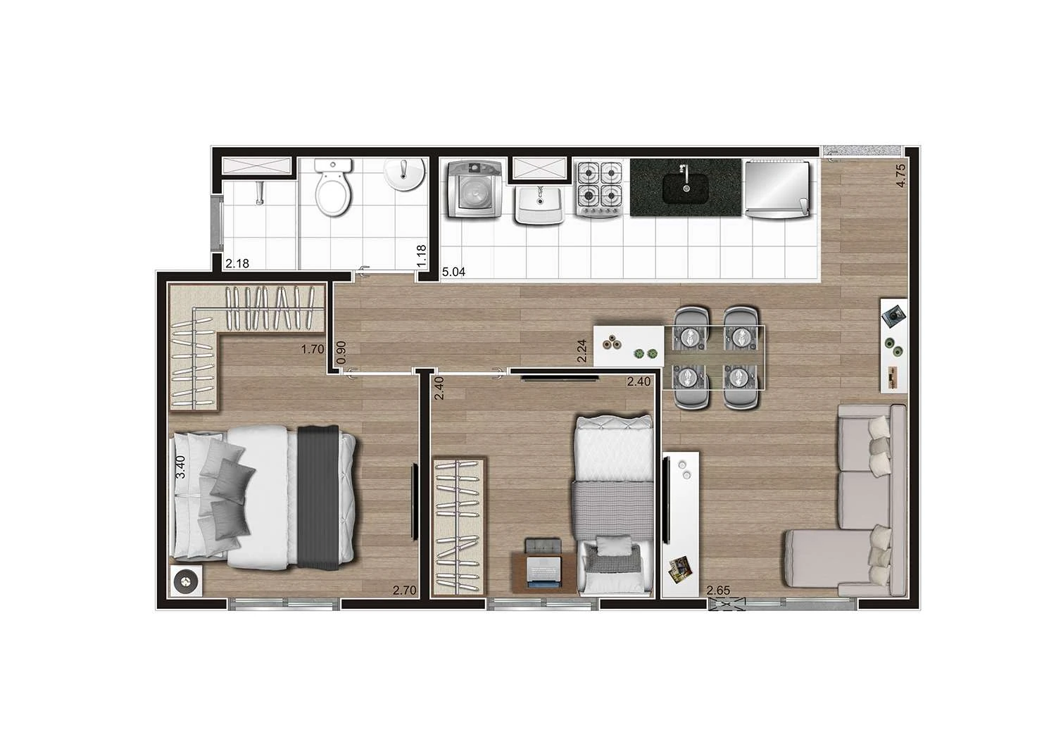 PERSPECTIVA ILUSTRADA DA PLANTA TIPO A - 2 DORMS.