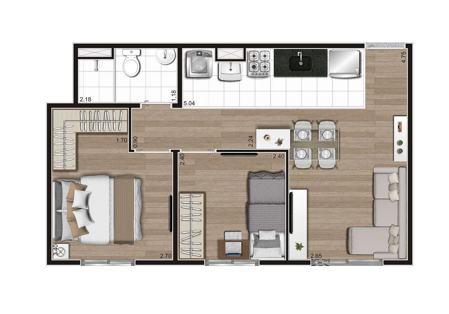 PERSPECTIVA ILUSTRADA DA PLANTA TIPO B - 2 DORMS.