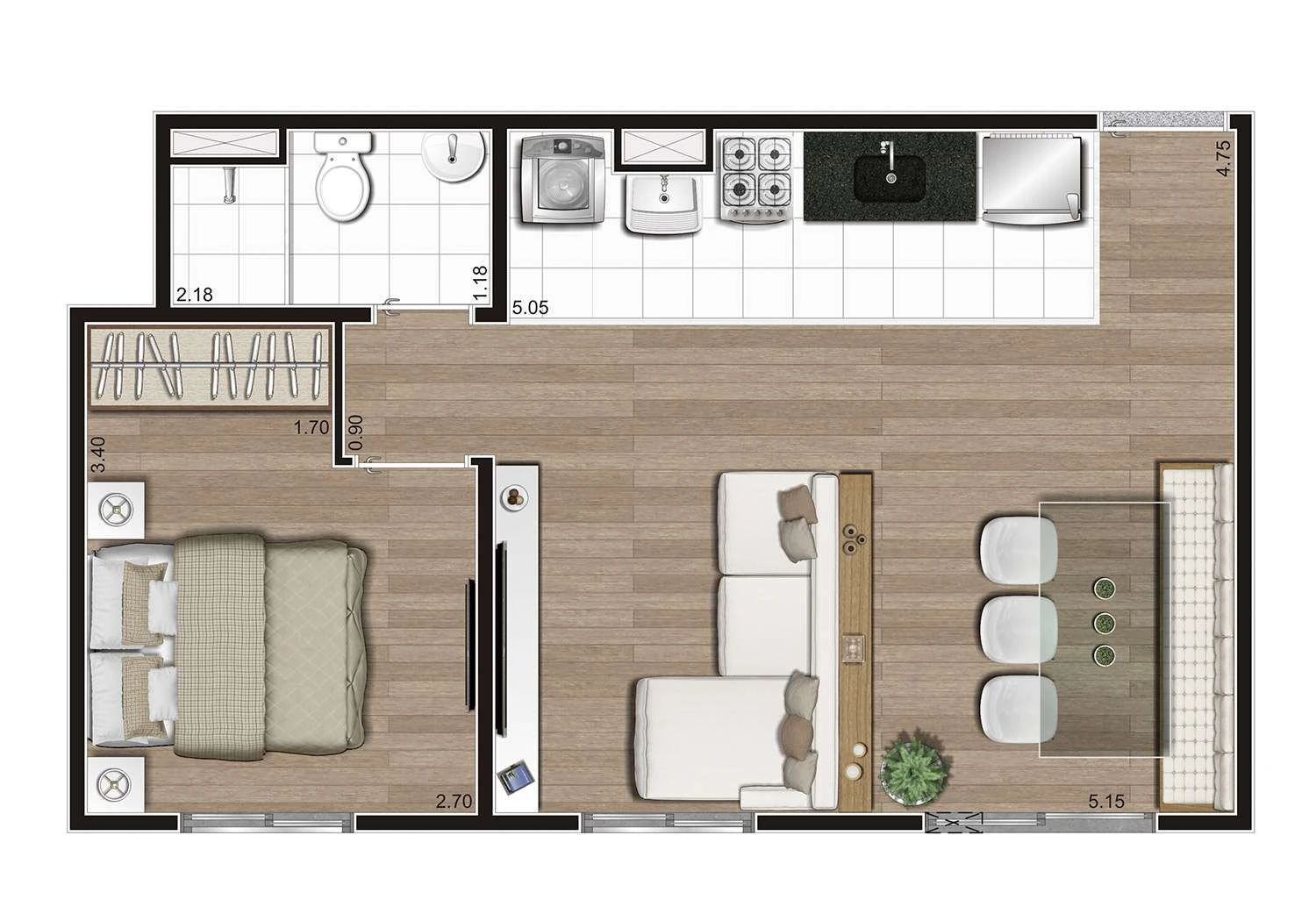 Perspectiva Ilustrada da Planta Ampliada de 40m²