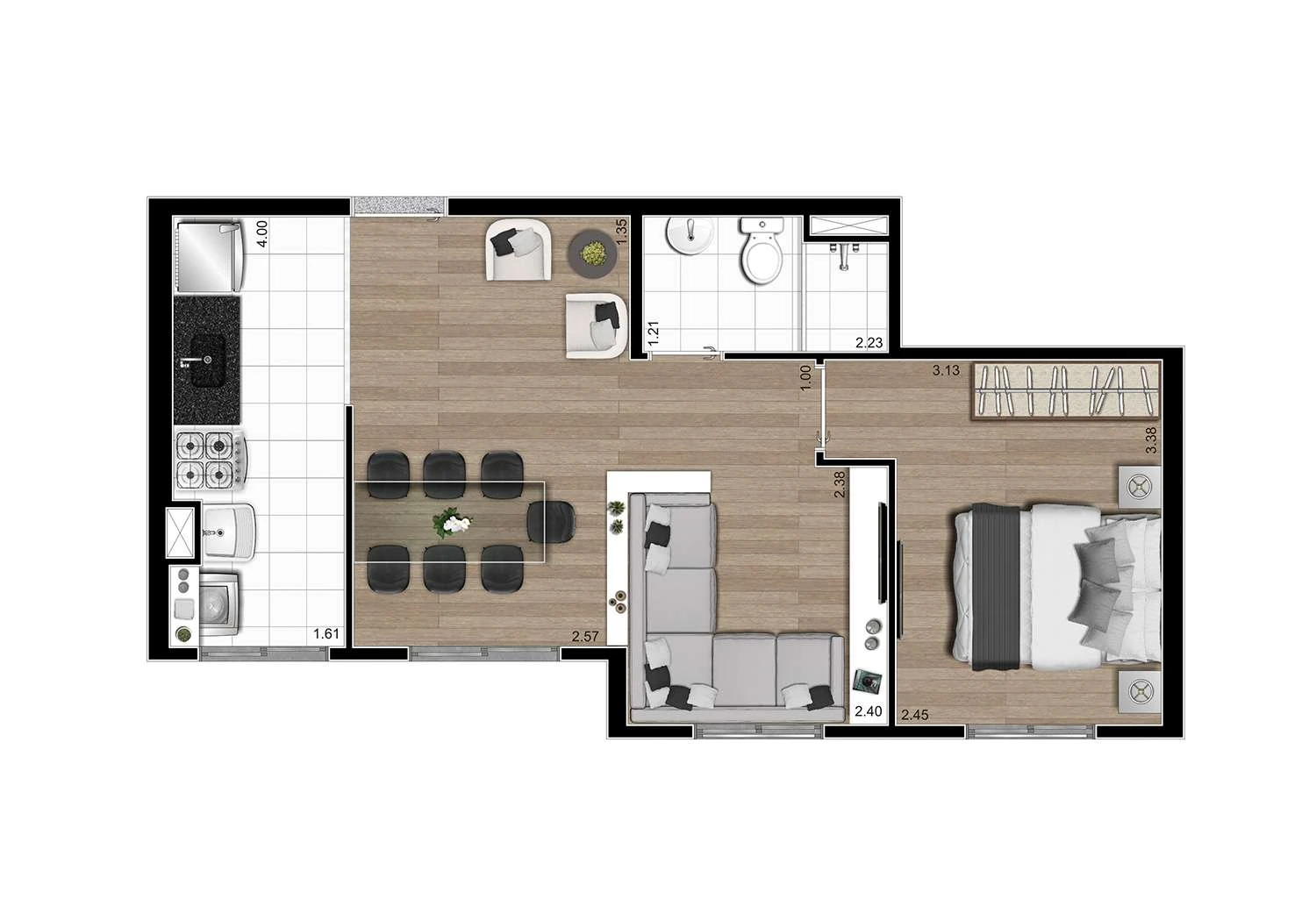 PLANTA MEIO AMPLIADA – 1 DORMS. – 41m²