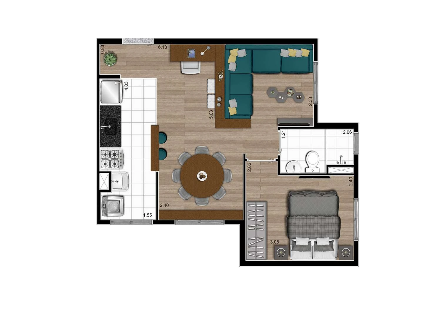 PLANTA PONTA AMPLIADA – 1 DORMS. – 41m²