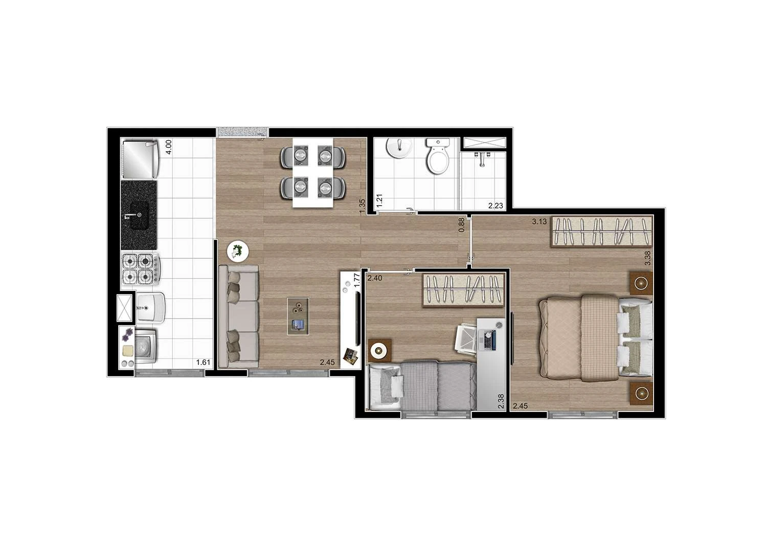 PLANTA MEIO TIPO – 2 DORMS. – 41m²
