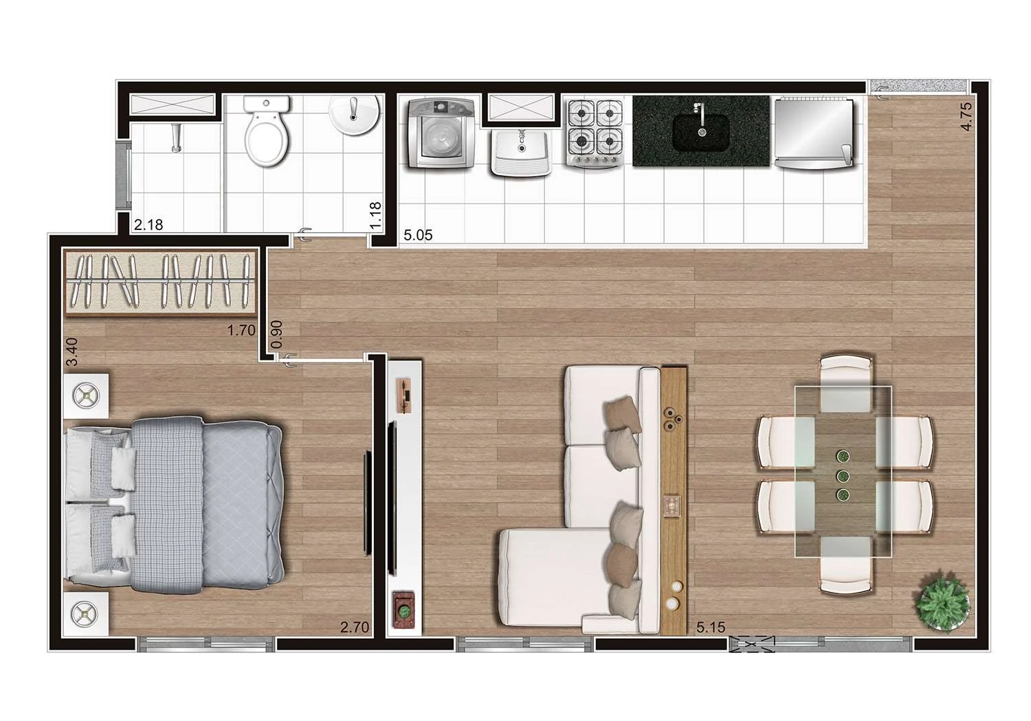 Perspectiva Ilustrada da Planta Tipo A Ampliada
