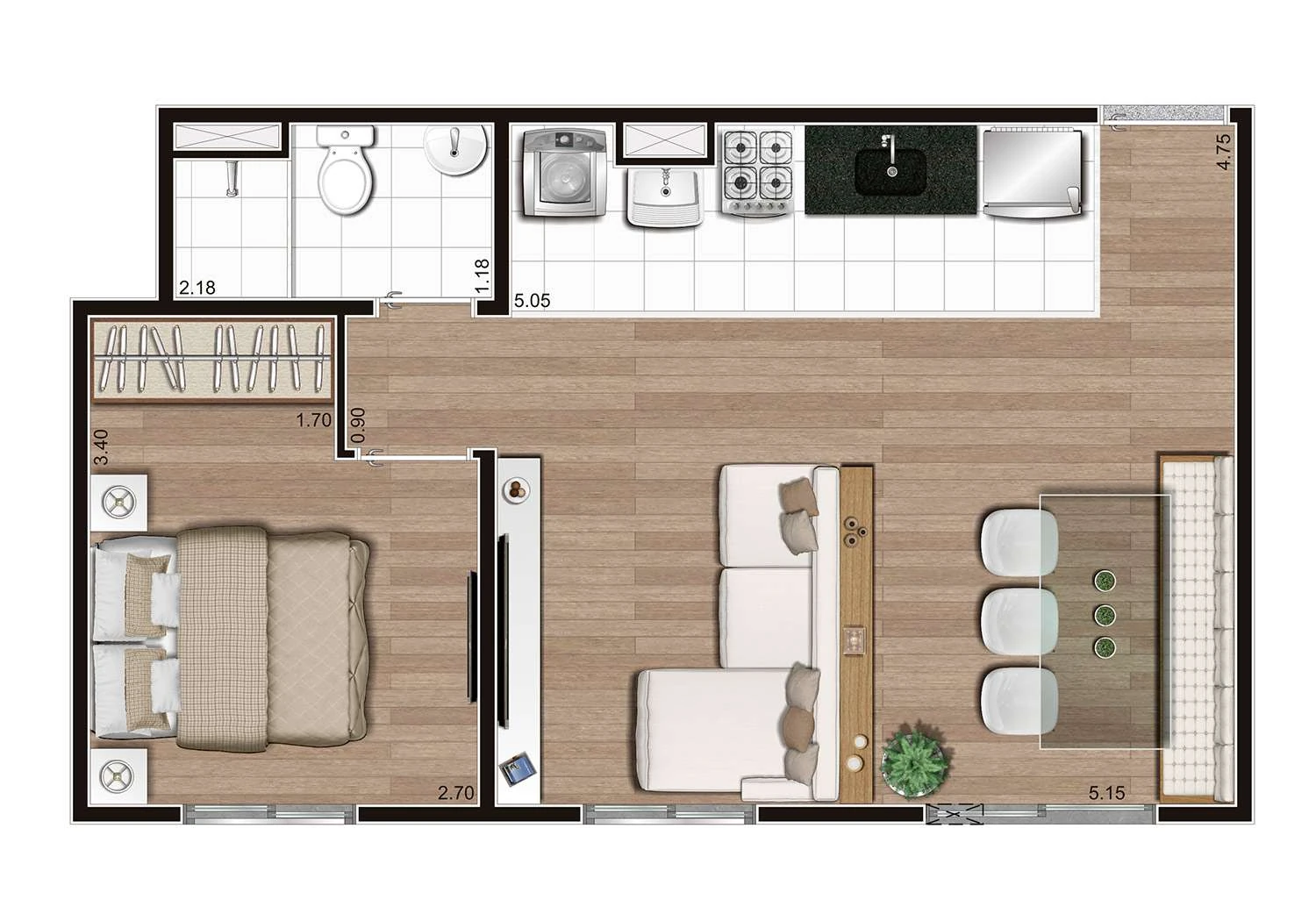Perspectiva Ilustrada da Planta Tipo B Ampliada