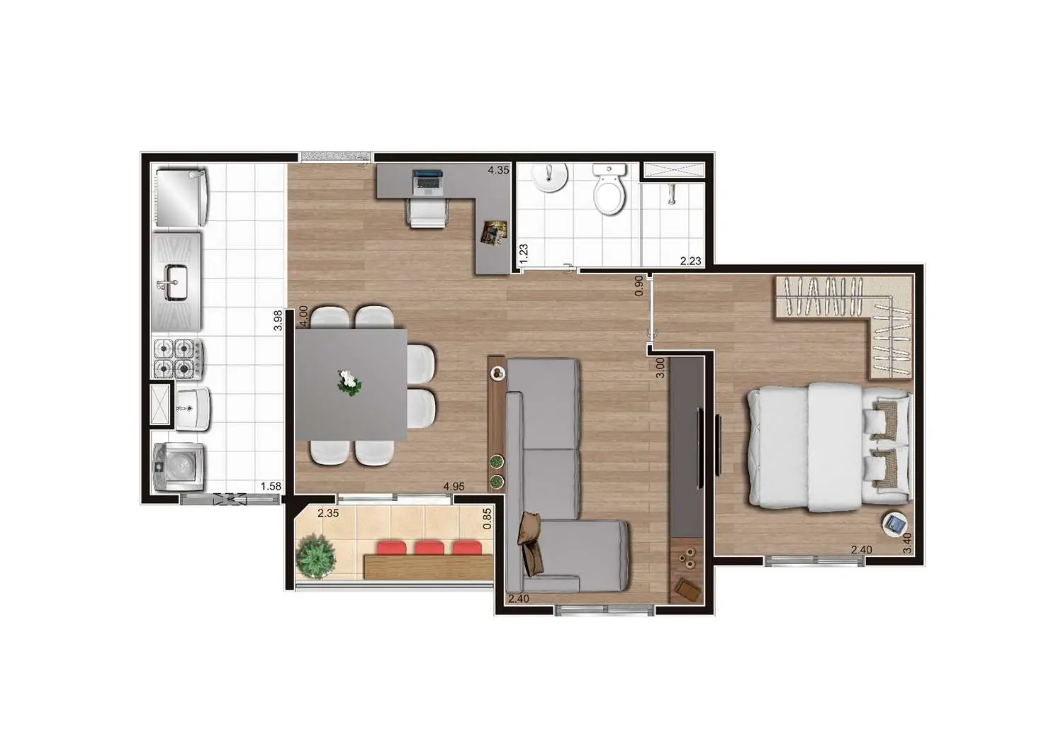 Perspectiva Ilustrada da Planta Tipo B Ampliada
