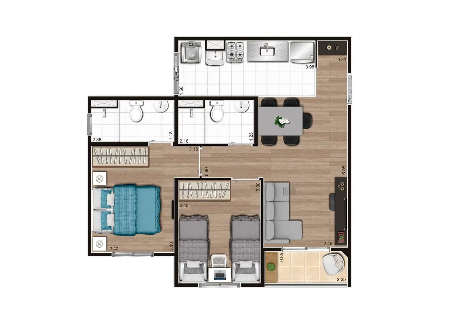 Perspectiva Ilustrada da Planta Tipo A