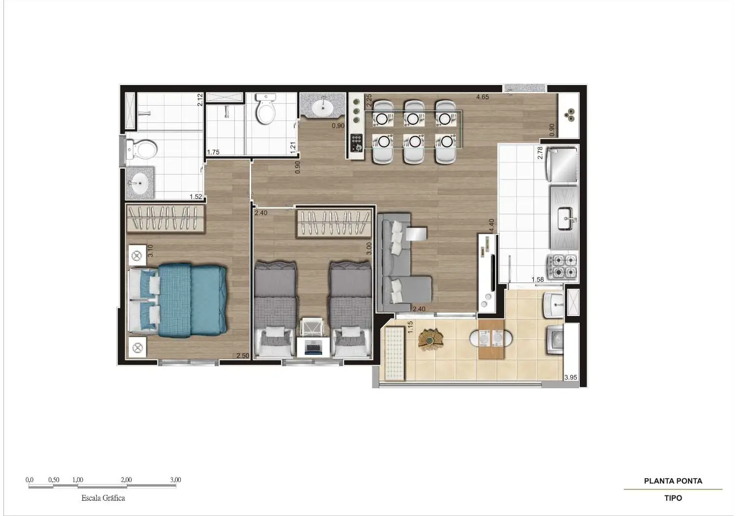 PERSPECTIVA ILUSTRADA DA PLANTA TIPO A