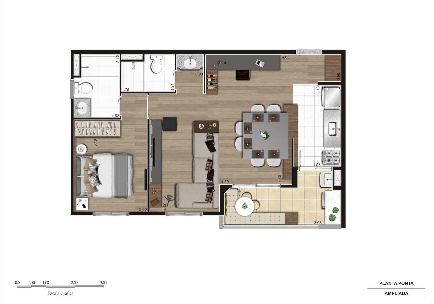 PERSPECTIVA ILUSTRADA DA PLANTA TIPO A AMPLIADA