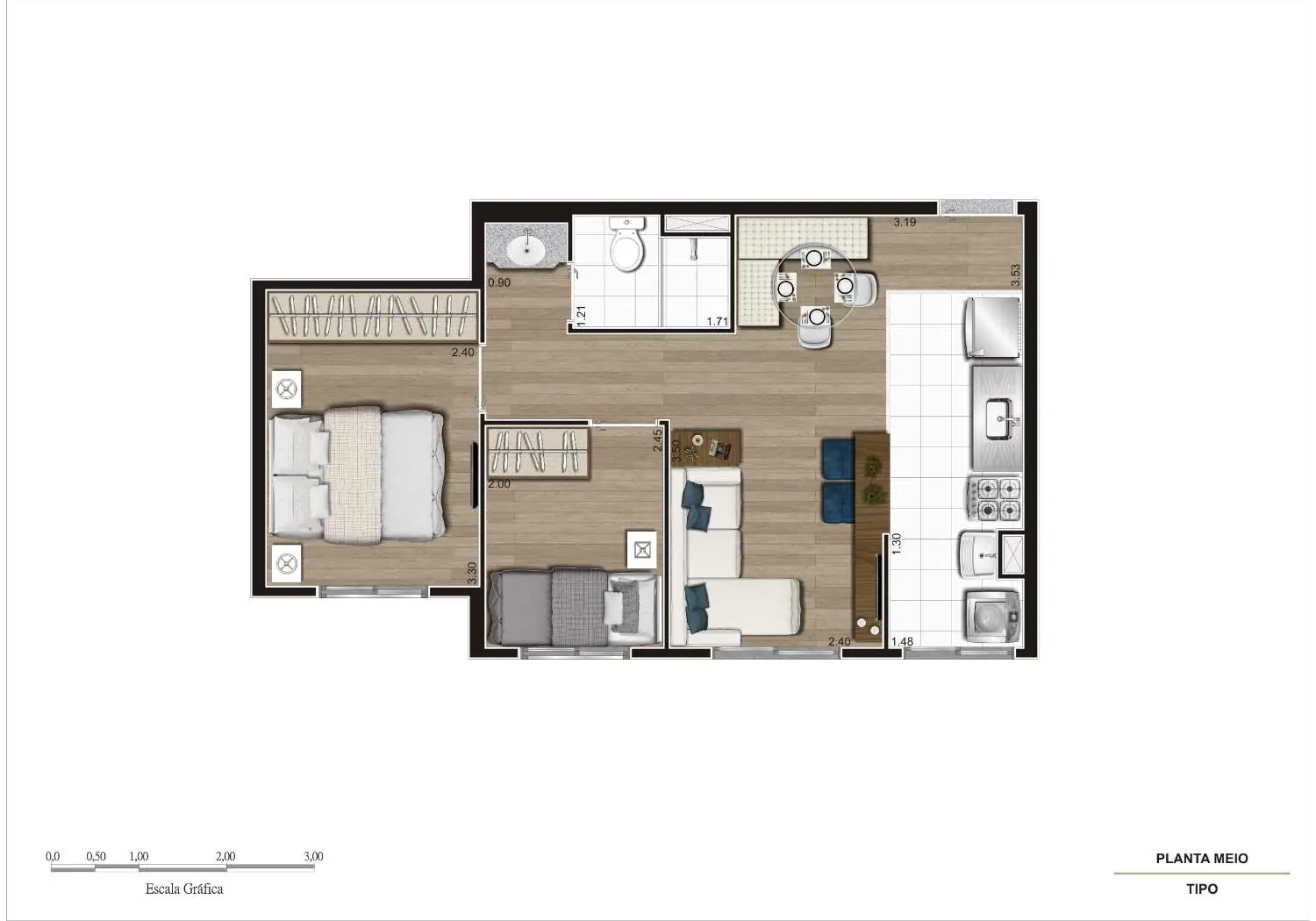 PERSPECTIVA ILUSTRADA DA PLANTA TIPO B