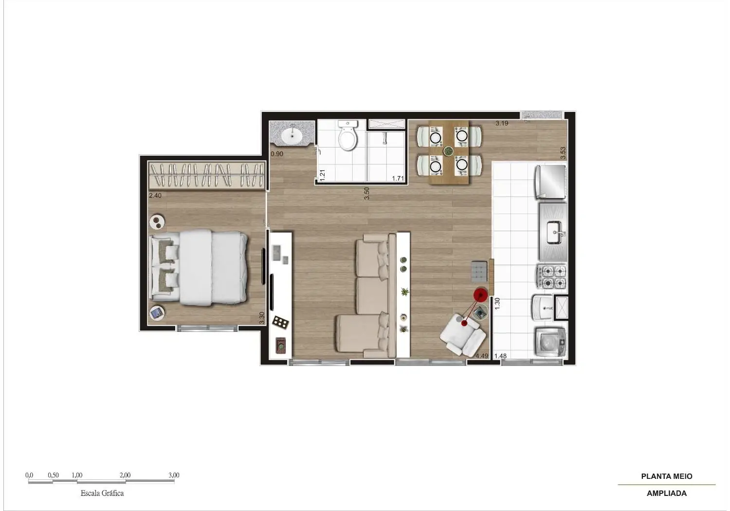 PERSPECTIVA ILUSTRADA DA PLANTA TIPO B AMPLIADA