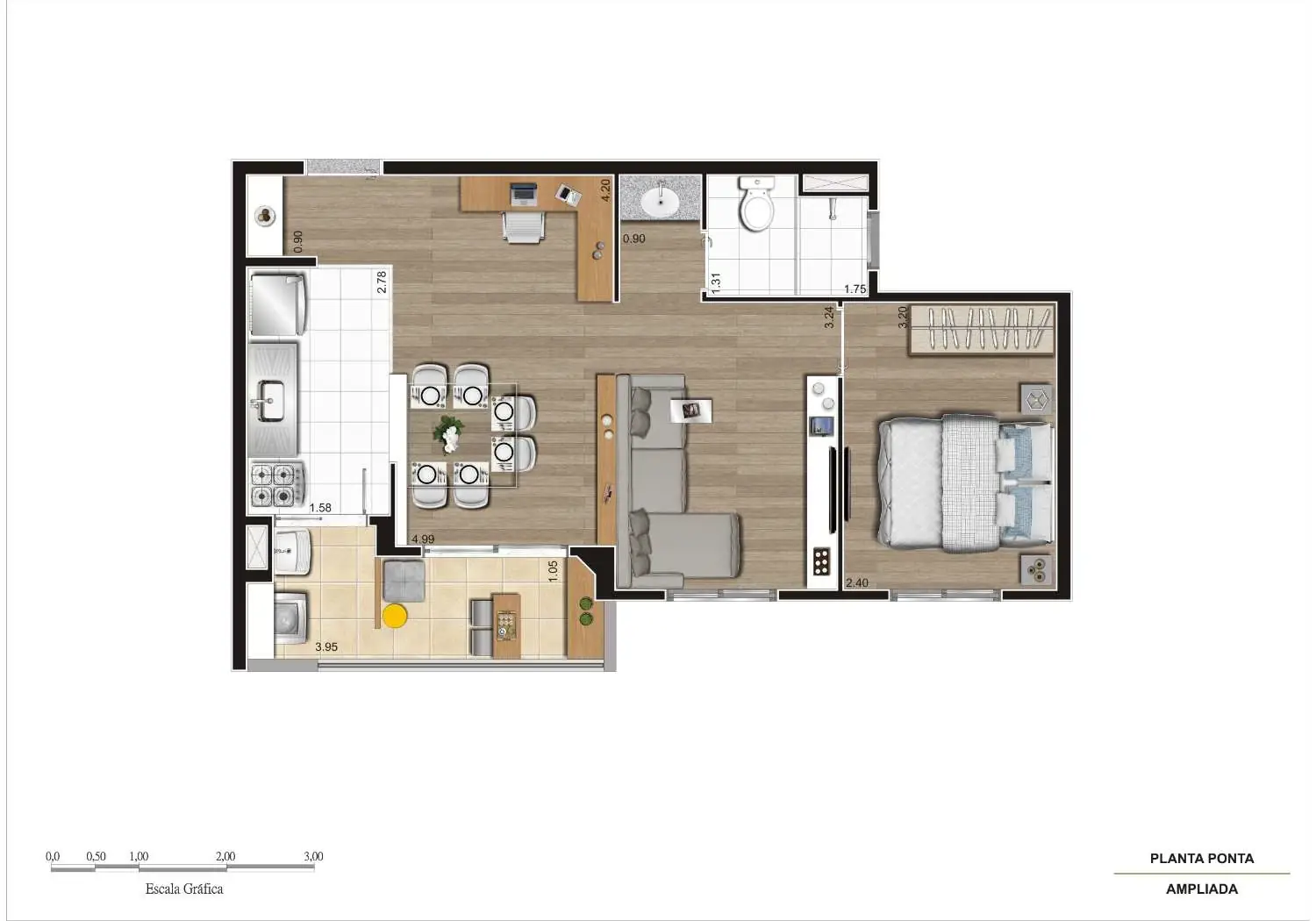 PERSPECTIVA ILUSTRADA DA PLANTA TIPO C AMPLIADA