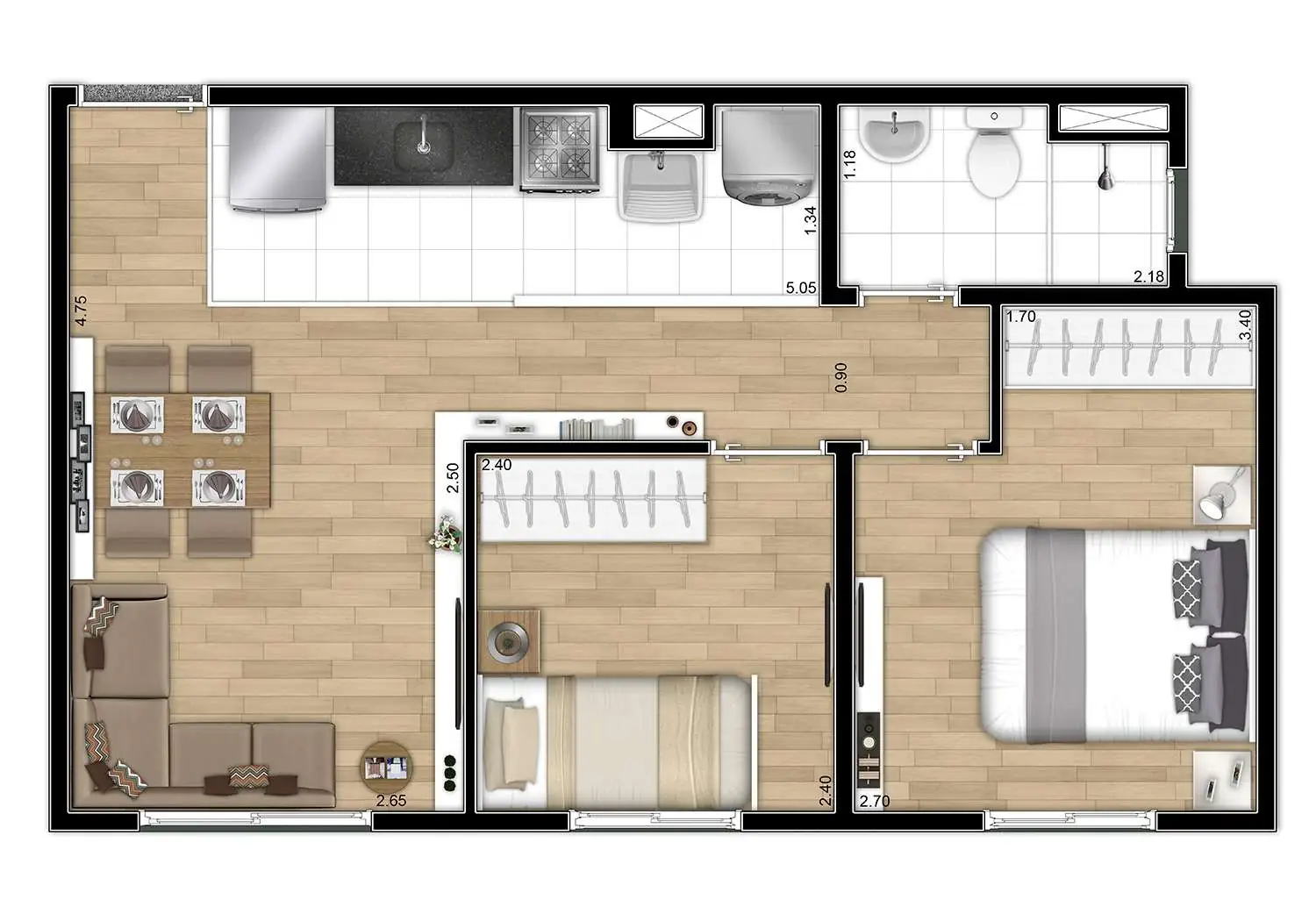 Perspectiva Ilustrada da Planta Tipo da Ponta
