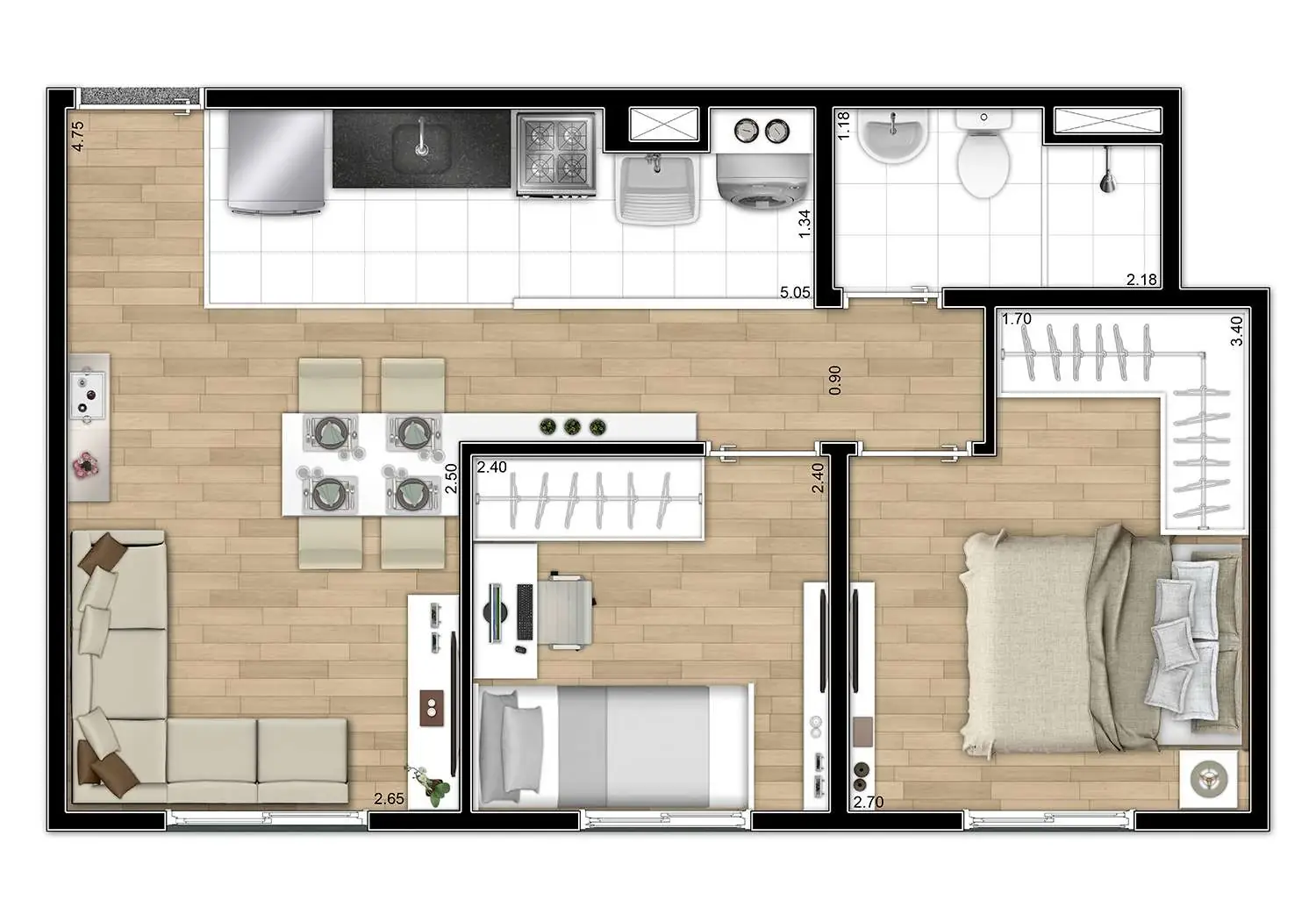 Perspectiva Ilustrada da Planta Tipo do Meio