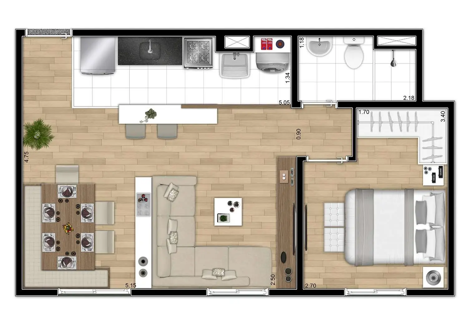 Perspectiva Ilustrada da Planta Ampliada do Meio