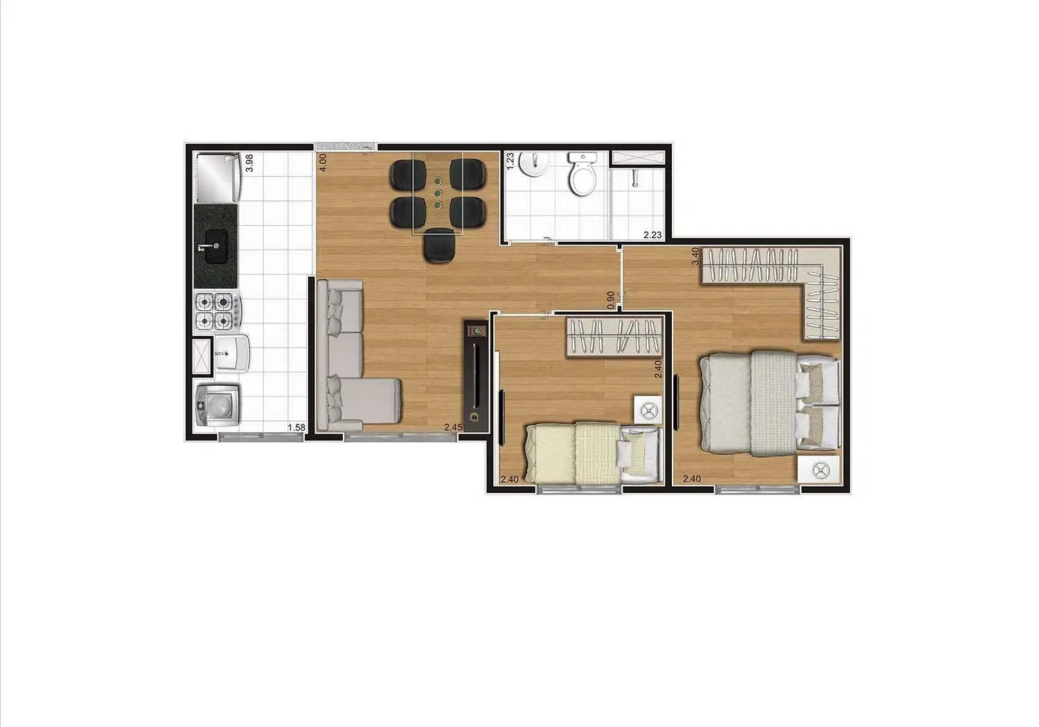Perspectiva Ilustrada da Planta Tipo D - 40m²
