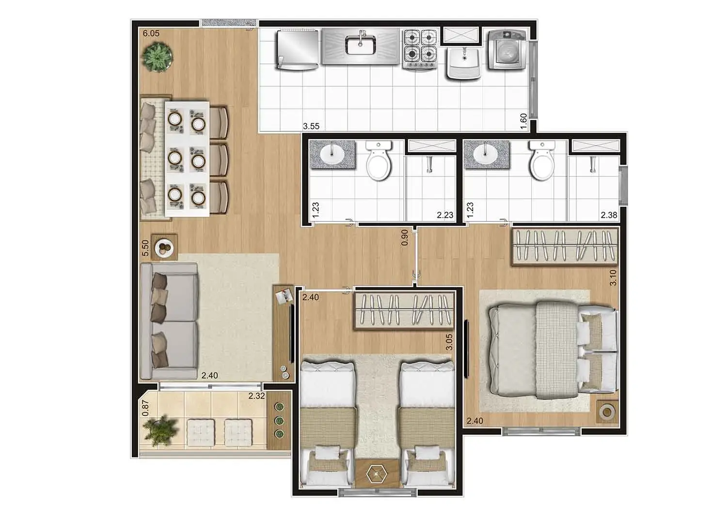 Perspectiva Ilustrada da Planta Tipo Padrão
