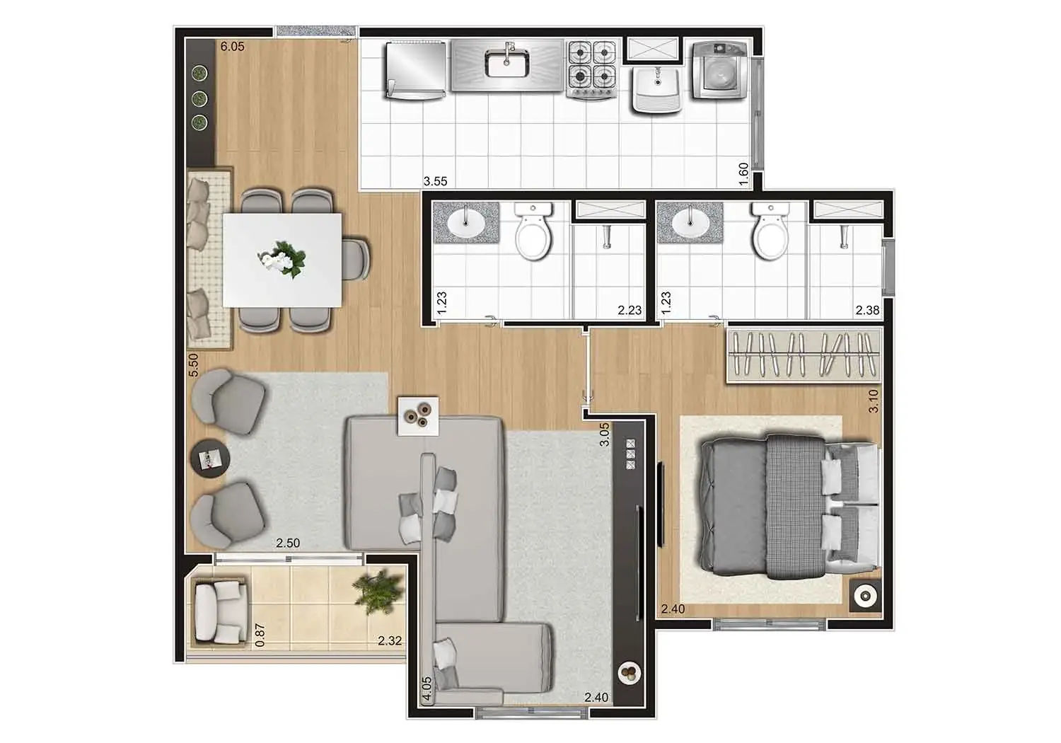 Perspectiva Ilustrada da Planta Tipo Ampliado
