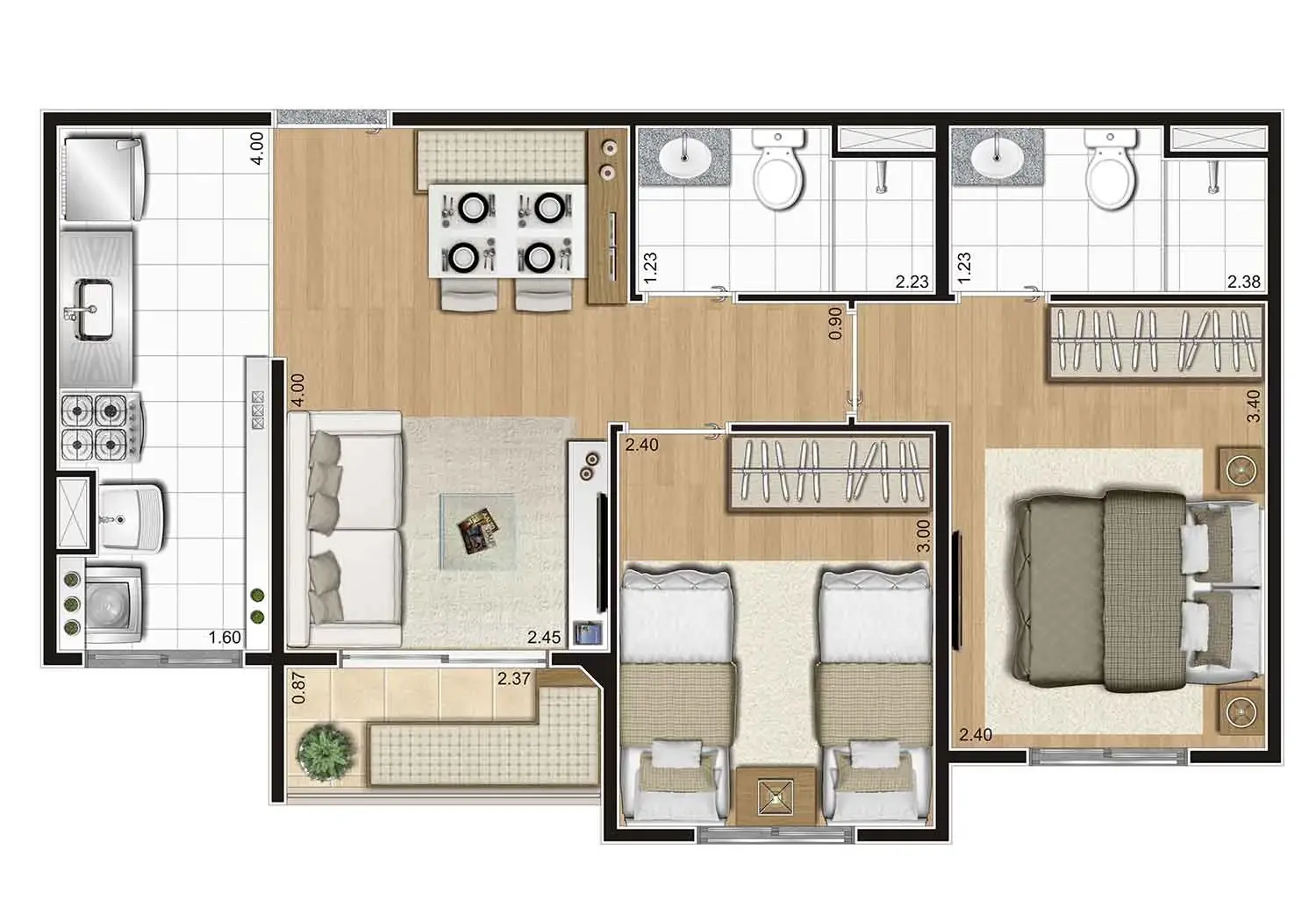 Perspectiva Ilustrada da Planta 2 Tipo Padrão