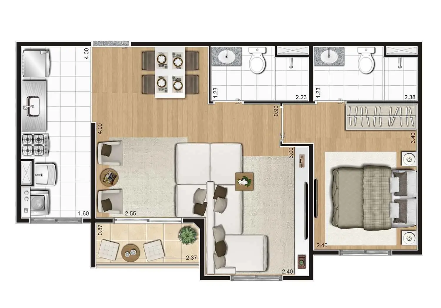 Perspectiva Ilustrada da Planta 2 Tipo Ampliado