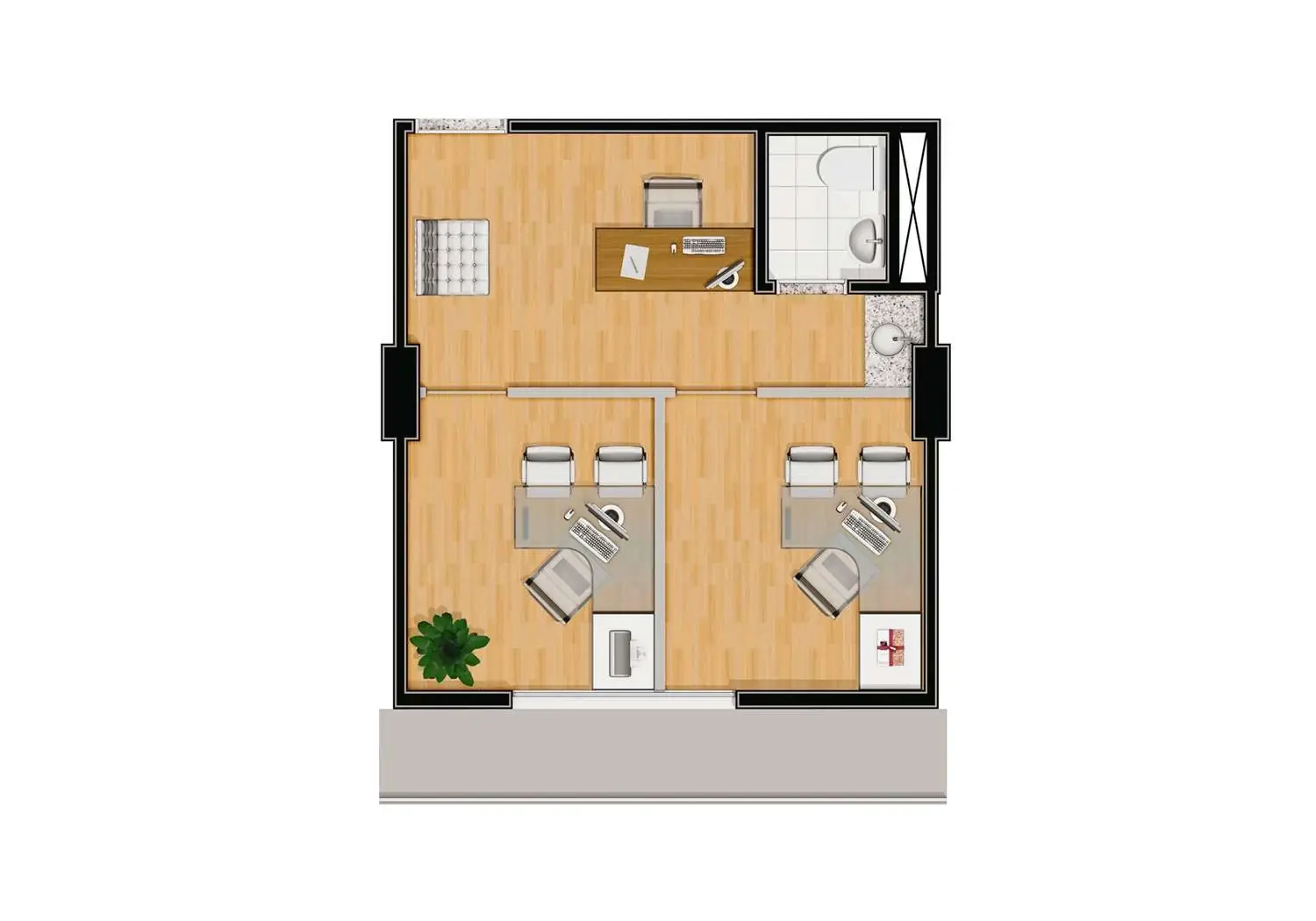 PERSPECTIVA ILUSTRADA DA SALA SINGLE DE 27m² - FINAIS 6 - 2º AO 8º ANDAR