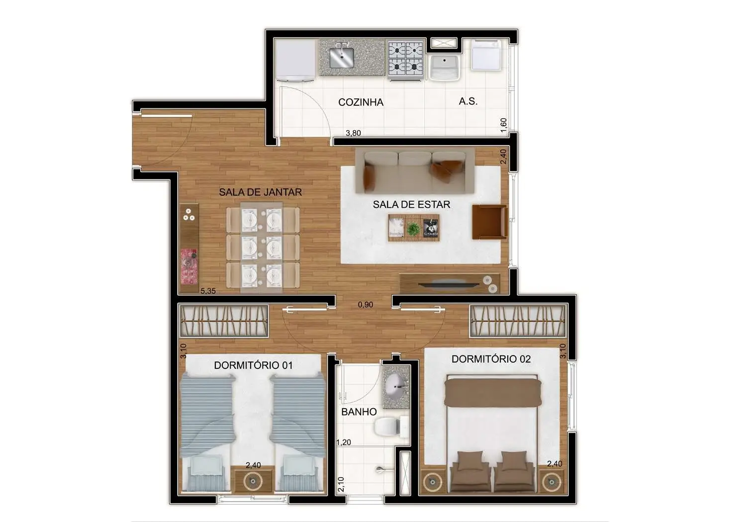 PERSPECTIVA ILUSTRADA DA PLANTA 2 DORMS.