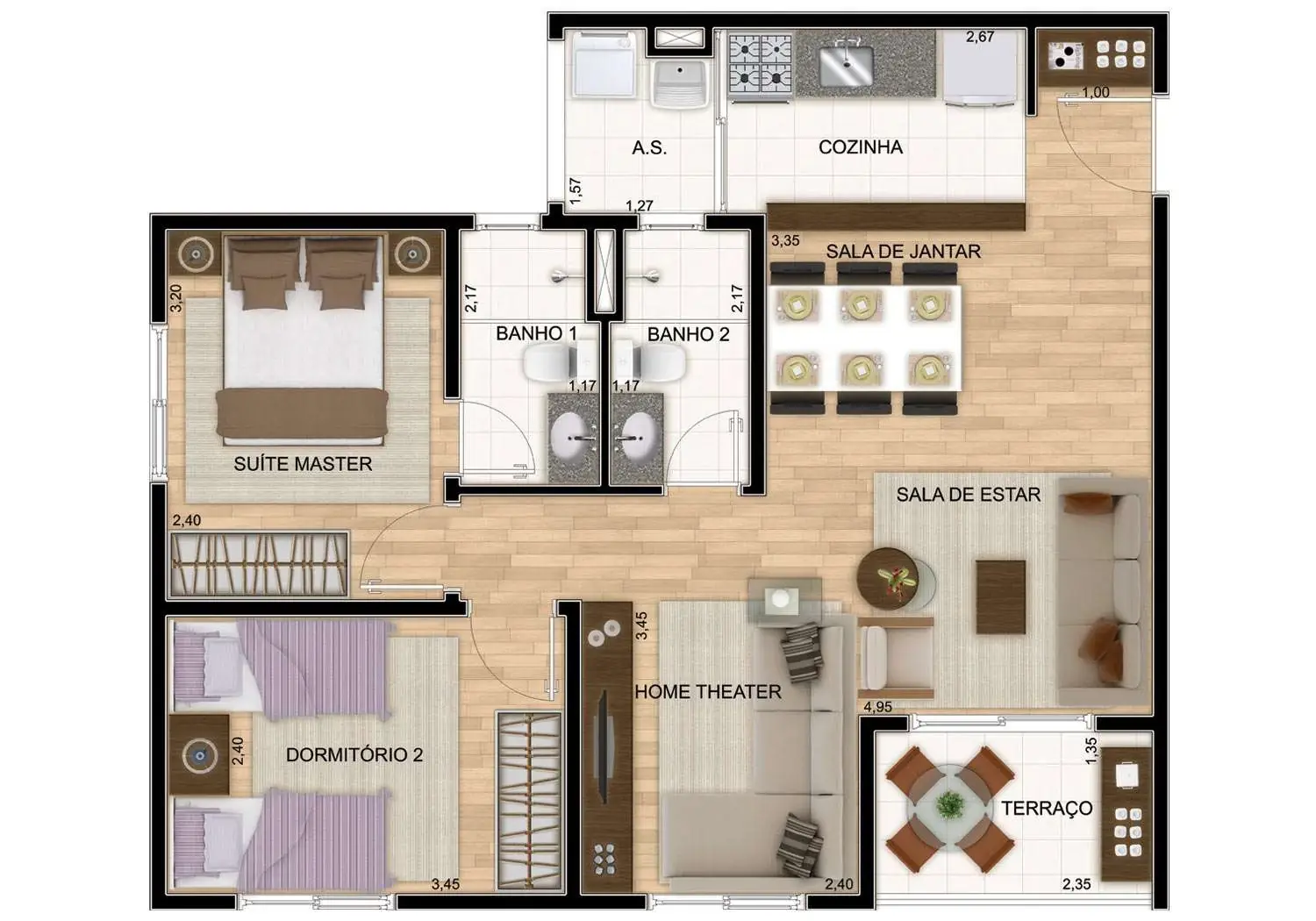 PLANTA APTO. 2 DORMS. AMPLIADO